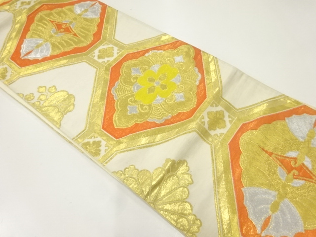 アンティーク　蜀江に蝶・花模様織出し袋帯（材料）